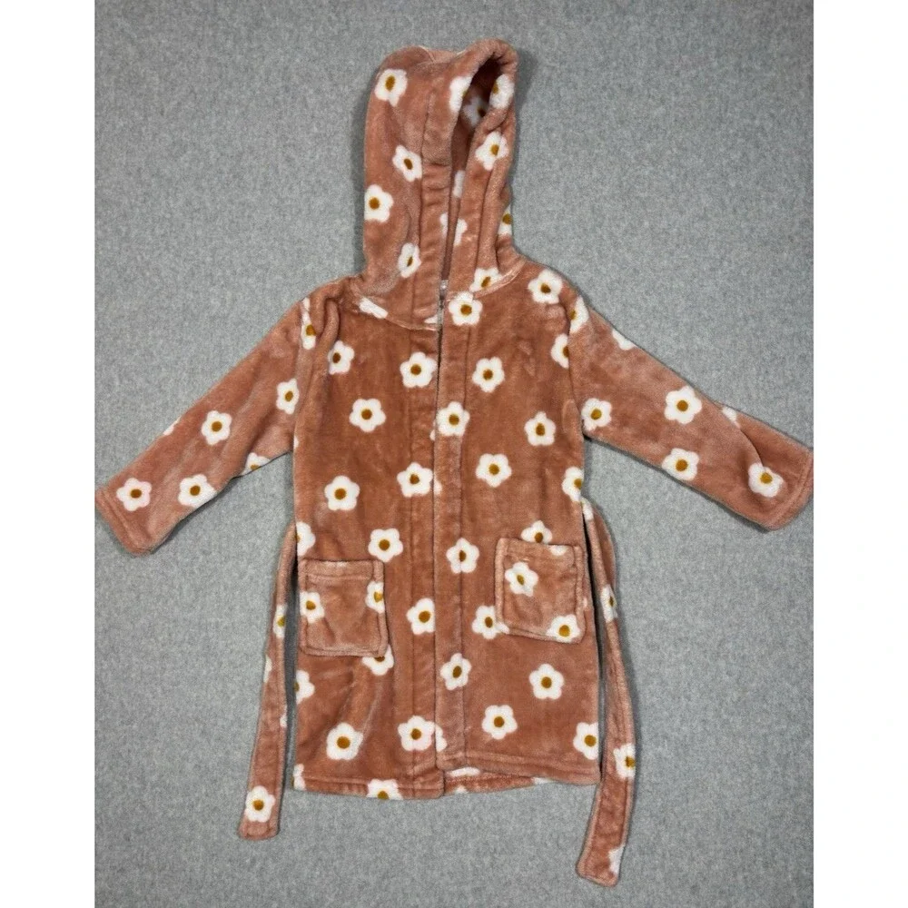 Petit Lem Girls Toddler Blush Rose Daisy Flower Robe Sleep Plush Fleece Size 4/5
